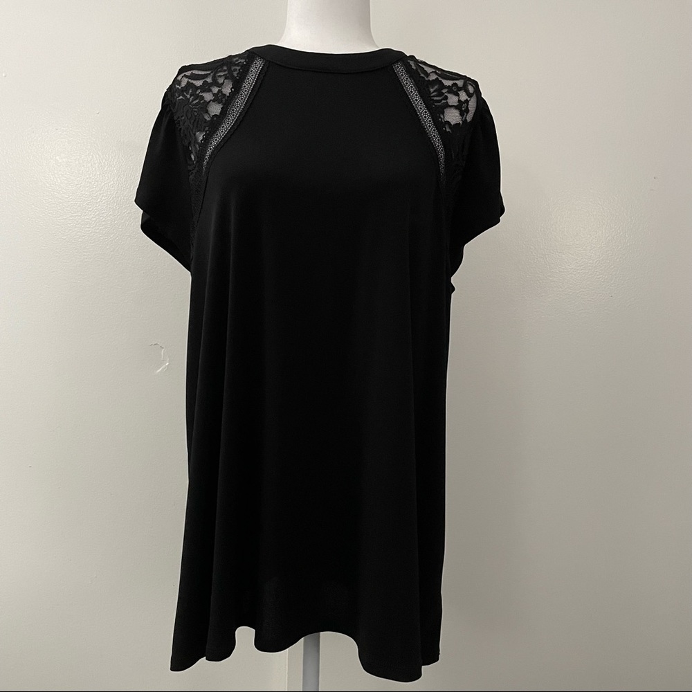 Crepe Lace Inset Cap Sleeve Top